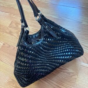 Cole Haan Black Woven Patent Leather Shoulder Bag